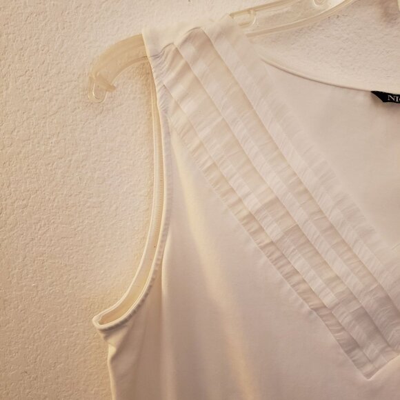 Nik + Zoe White Cotton Blend V Neck Tank w/Corset Waist Details XL EUC - Picture 3 of 8